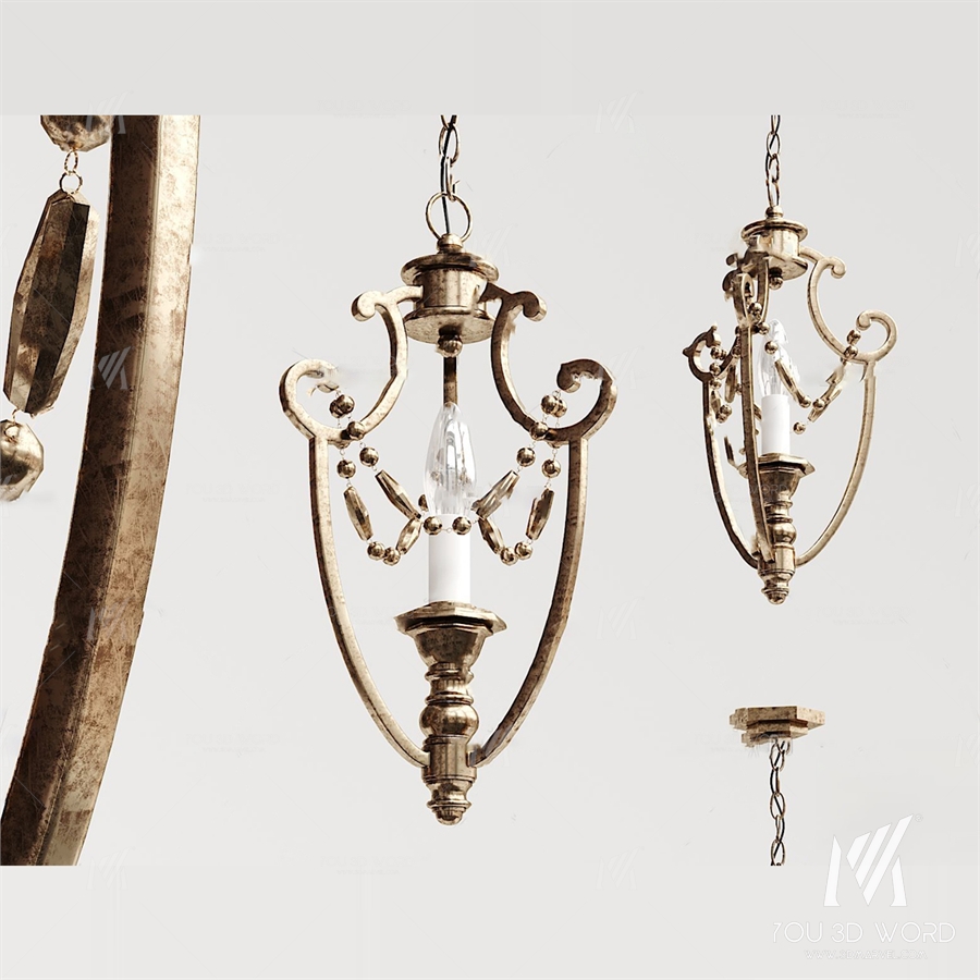 European Classical Metal Long Chandelier 3d Model 01